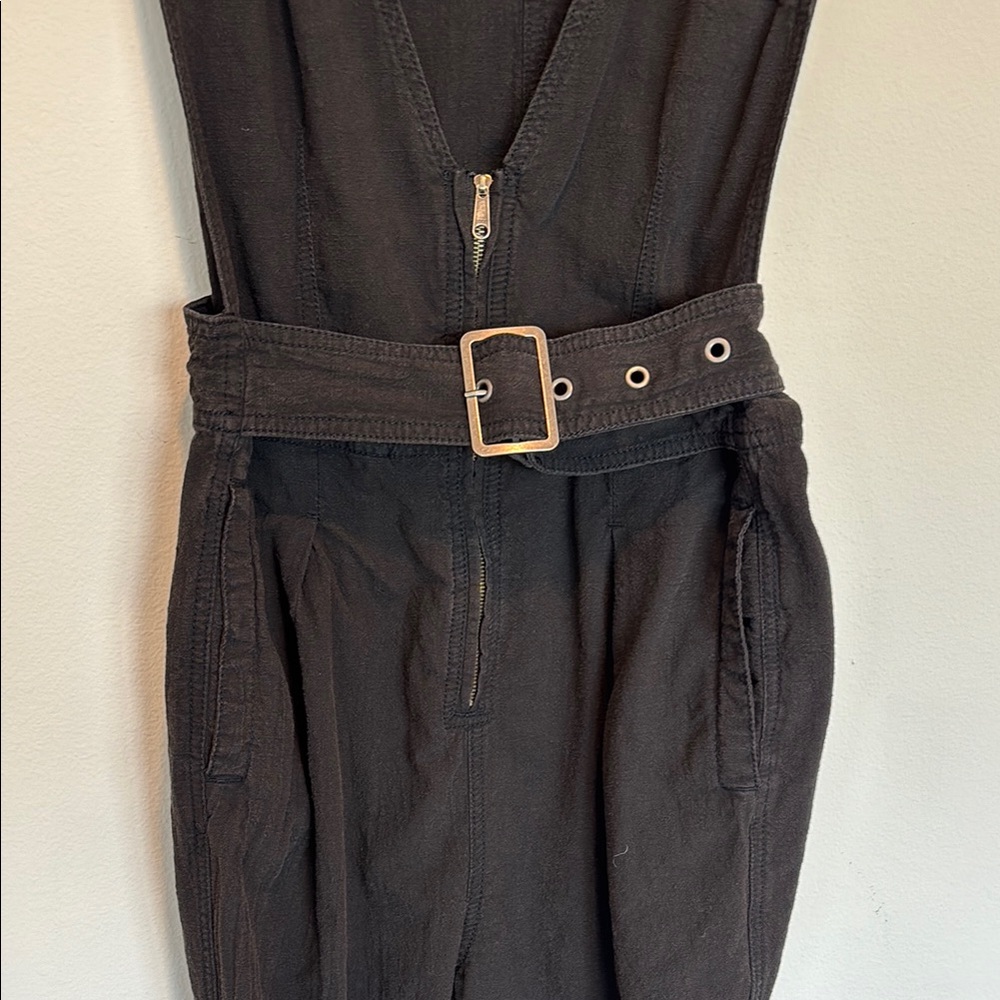 Free People Black Belted V-Neck Jumpsuit - Picture 2 of 7